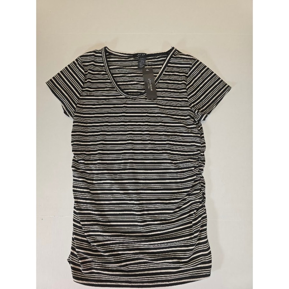 NWT Love Ryan Los Angeles Black & White‎ Striped Ruched Short Sleeve Top M